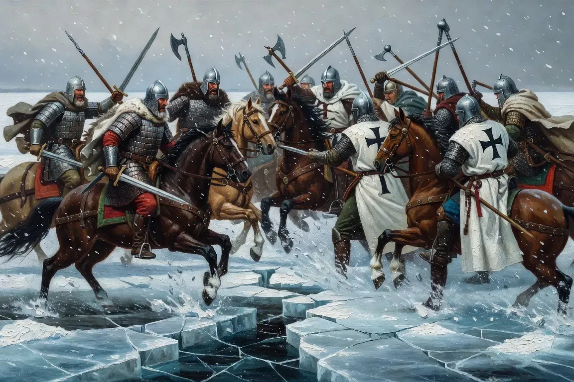 La bataille du lac Peipous 1242, Alexandre Nevski et la charge des chevaliers teutoniques sur la glace