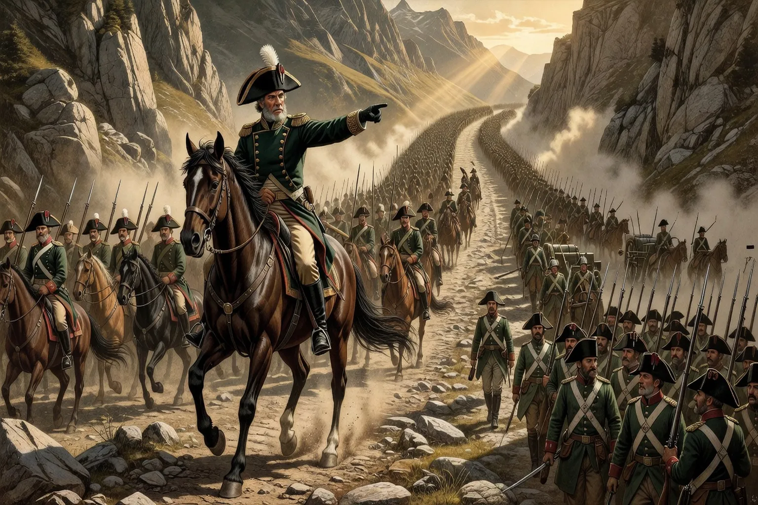 Souvorov menant l'armée russe lors de la campagne d'Italie 1799