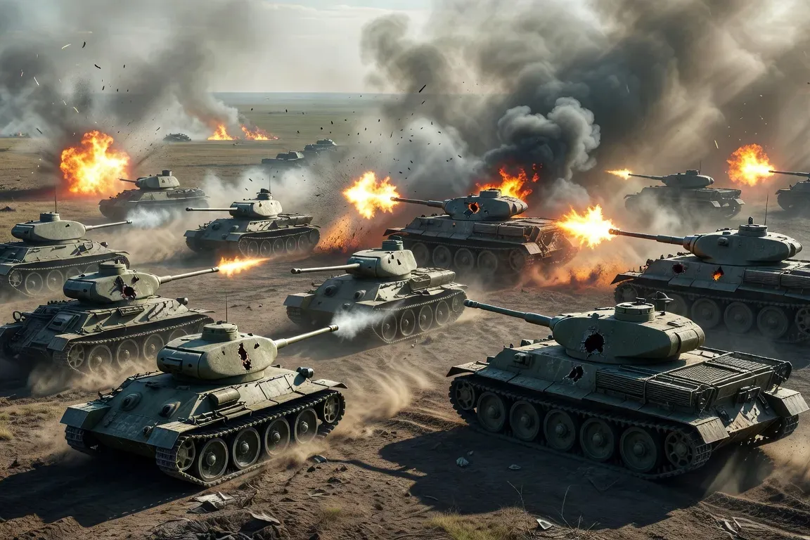 Chars T-34 a la bataille de Prokhorovka en juillet 1943, plus grand affrontement de blindes de l'histoire