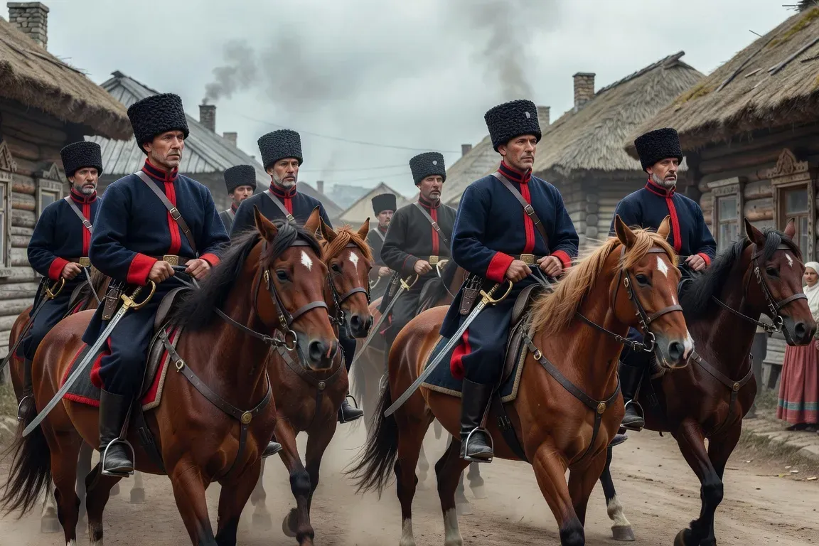 Cosaques du Don à cheval lors d'une parade traditionnelle, costume traditionnel