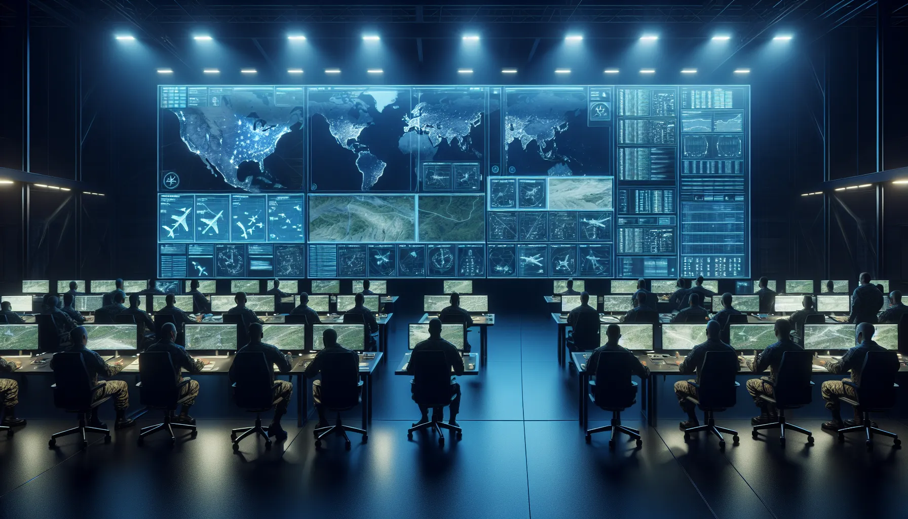 Centre de commandement militaire russe moderne avec ecrans tactiques