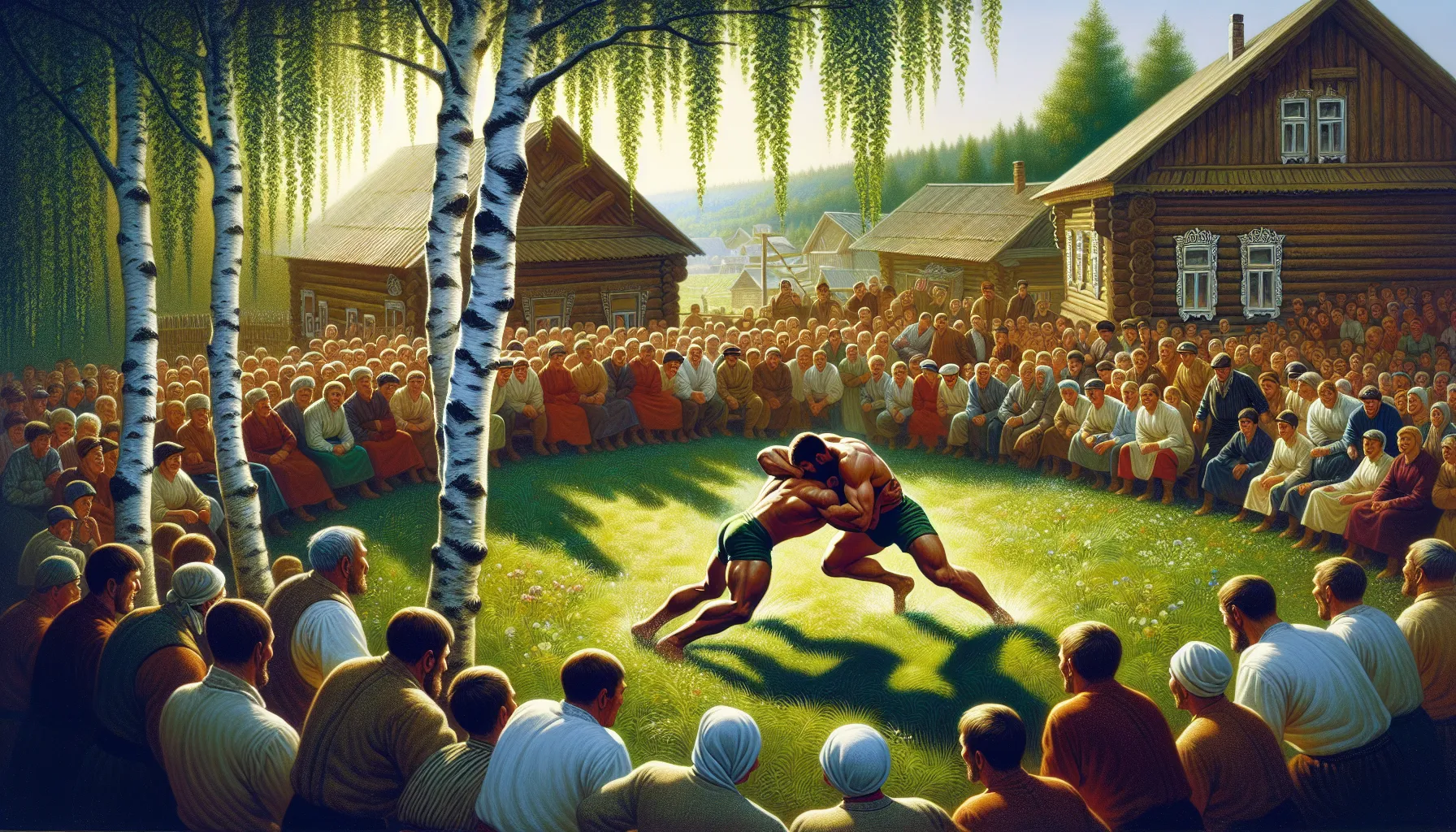 Lutte russe traditionnelle lors d'une fete populaire