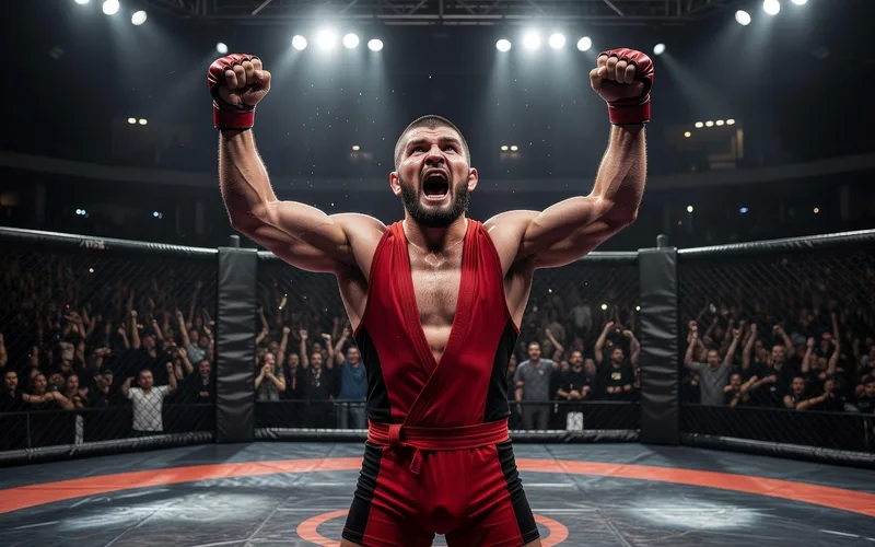 Sambiste en position de combat, demontrant une garde typique du combat Sambo